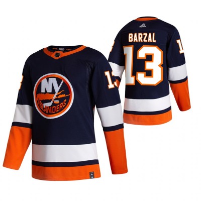New York New York Islanders #13 Mathew Barzal Navy Blue Men's Adidas 2020-21 Reverse Retro Alternate NHL Jersey